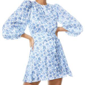 Alice + Olivia Molli Belted Dress Women's Blue White Floral Long Sleeve Bridal